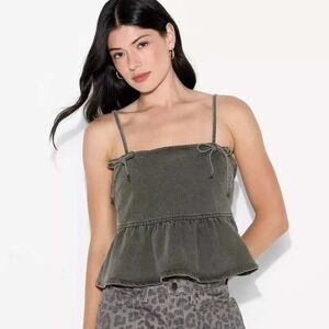 Wild Fable Denim Peplum Cami Top Y2K Coquette Streetwear Washed Charcoal XL